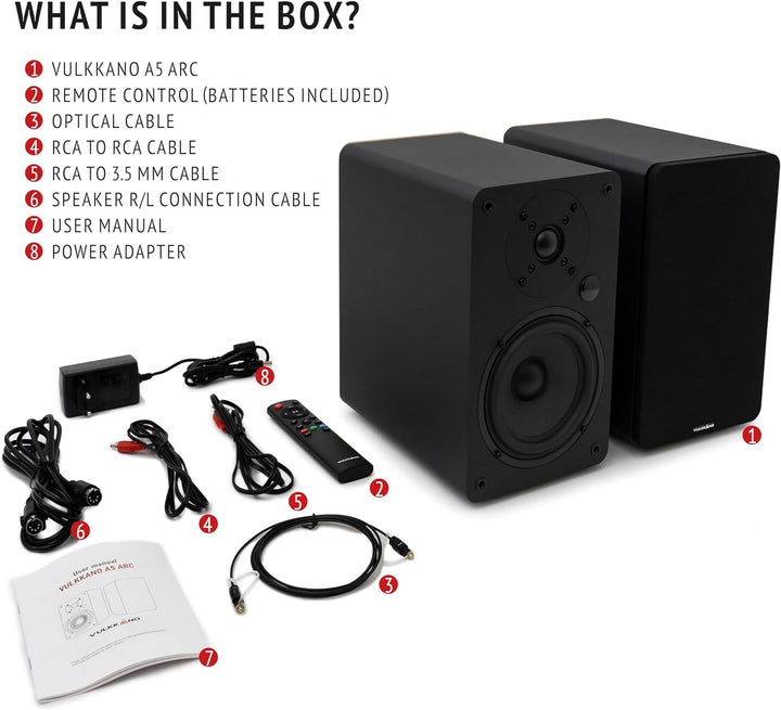 VULKKANO A5 ARC Aktivlautsprecher mit 5.25" Woofer, Bluetooth 5.0, HDMI ARC, Optische, RCA, USB, mit