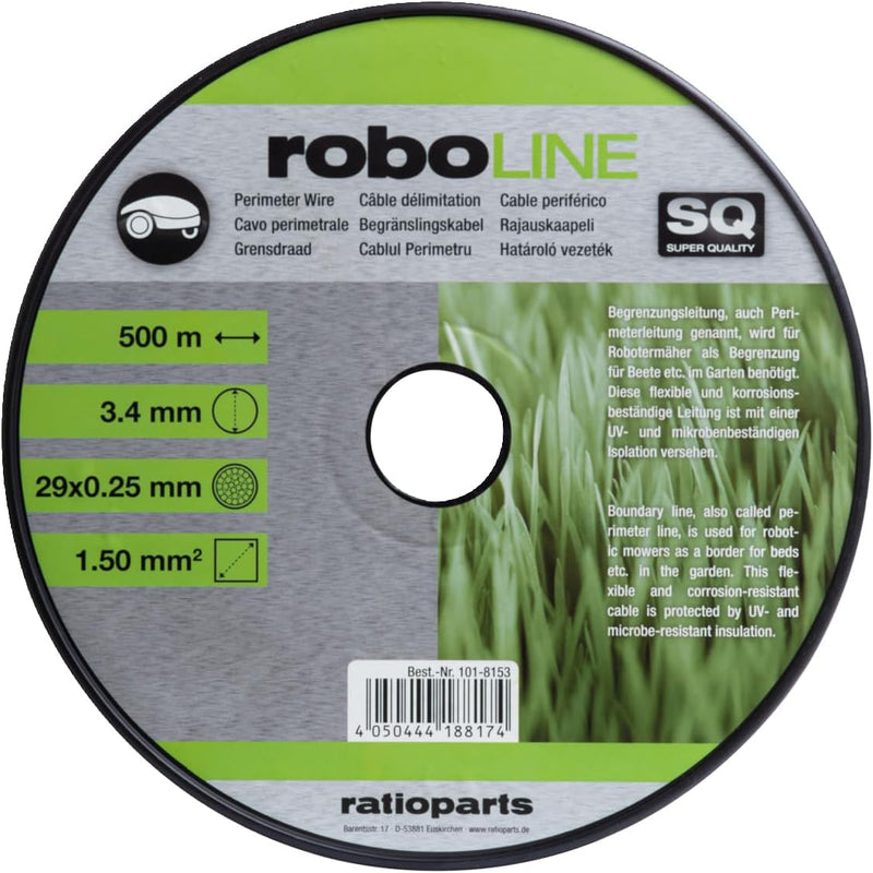 Ratioparts Begrenzungskabel für Mähroboter Ø 3,4 mm x 500 Meter (Ø-Leitung 1,5 mm²) 500m/3,4mm x 1,5