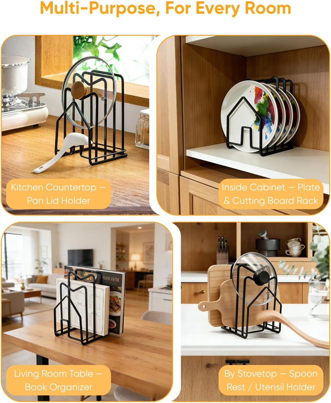 LINFIDITE Metall Schneidebrett-Rack,Schneidebrett-Organiser Ständer Halter Topfpfannendeckel-Halter