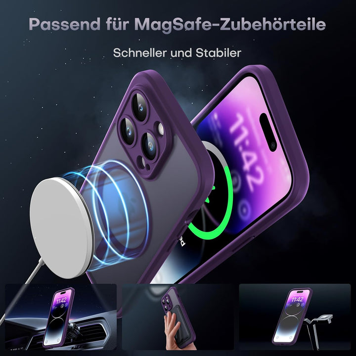 TOCOL 3 in 1 für iPhone 14 Pro Max Hülle für Magsafe, mit 2 Schutzglas, Vollständiger Kameraschutz S