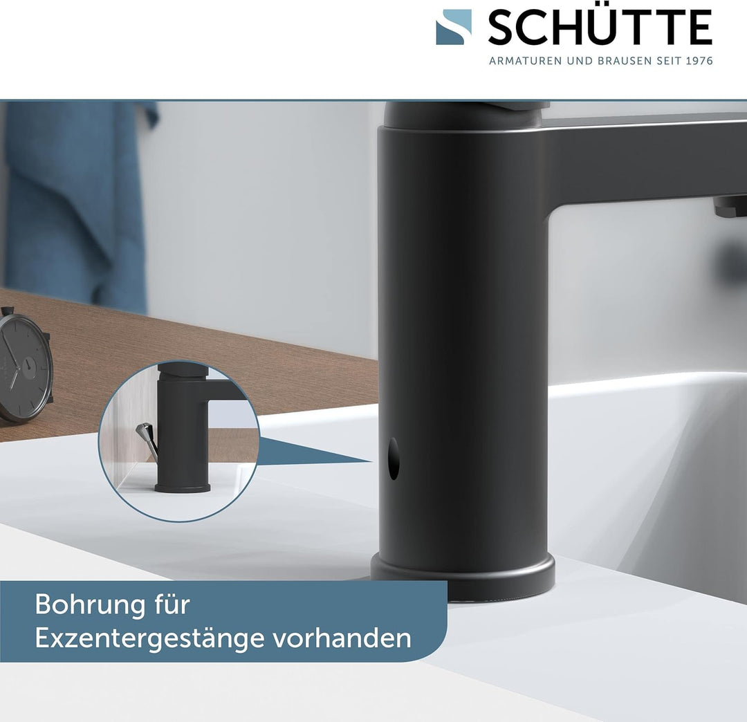 Waschtischarmatur ELEPHANT, Badarmatur, Einhebelmischer mit Ablaufgarnitur, Schwarz matt, Schwarz Ma