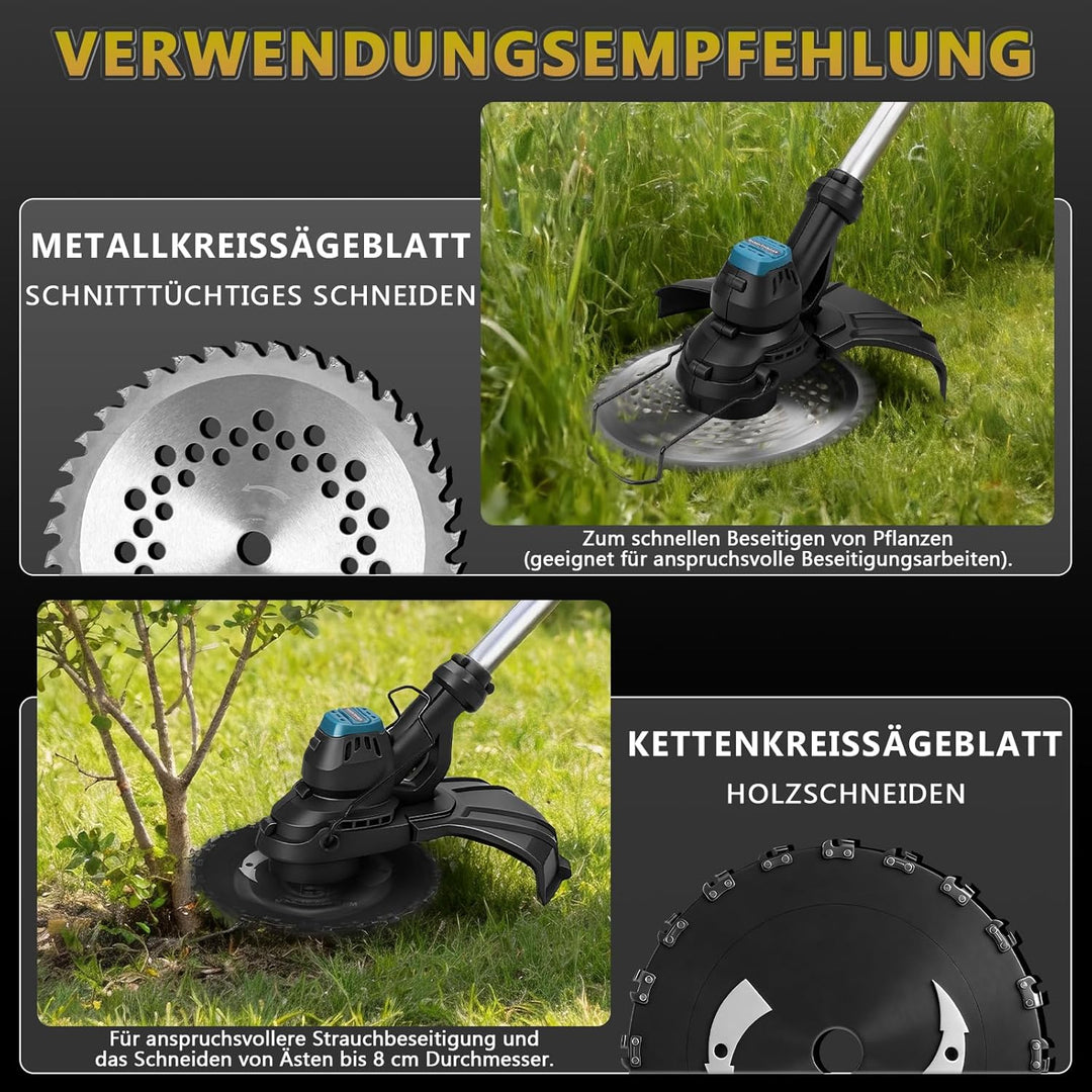 7-IN-1 980W Akku Rasentrimmer mit 2 Akkus und Ladegerät| Akku Freischneider mit Unkrautbürste| 14800