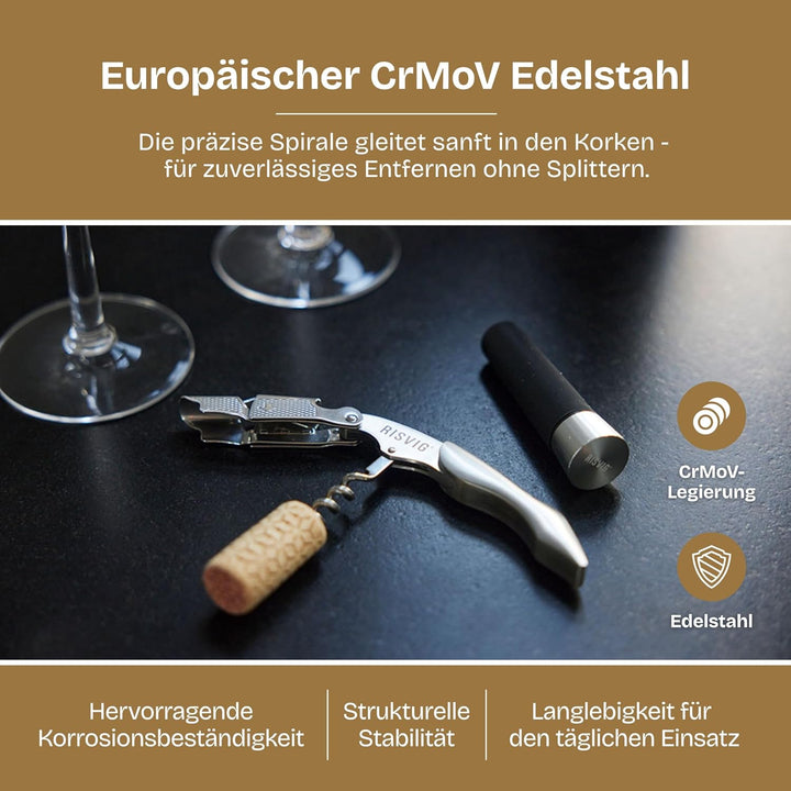 Acutus Weinset – Profi Kellnermesser Korkenzieher & Vakuum-Weinstopfen – Hochwertiges Bar-Set aus Ed