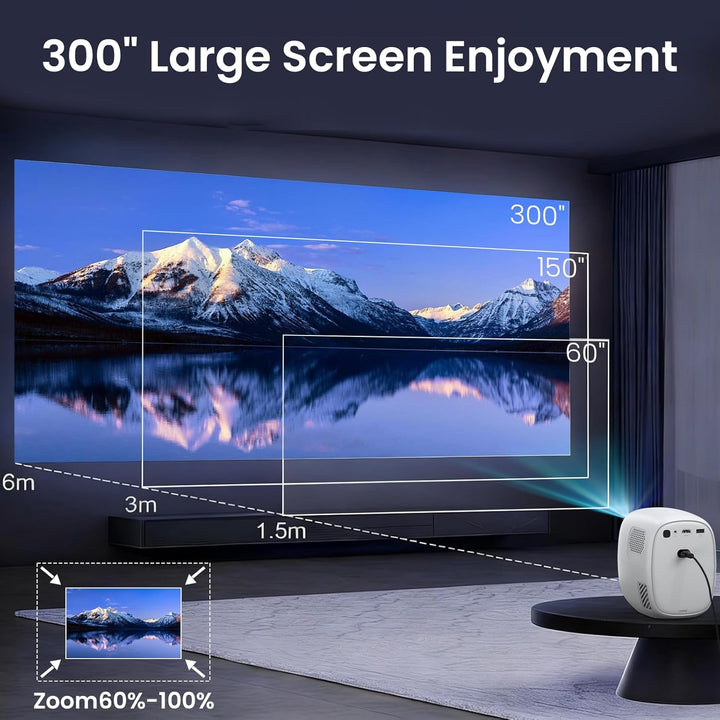 Lower Noise 4K-Beamer mit WLAN und BT5.2,EIN-klick-Zugriff Apps 3D-Audio | Automatischer Bildkorrekt