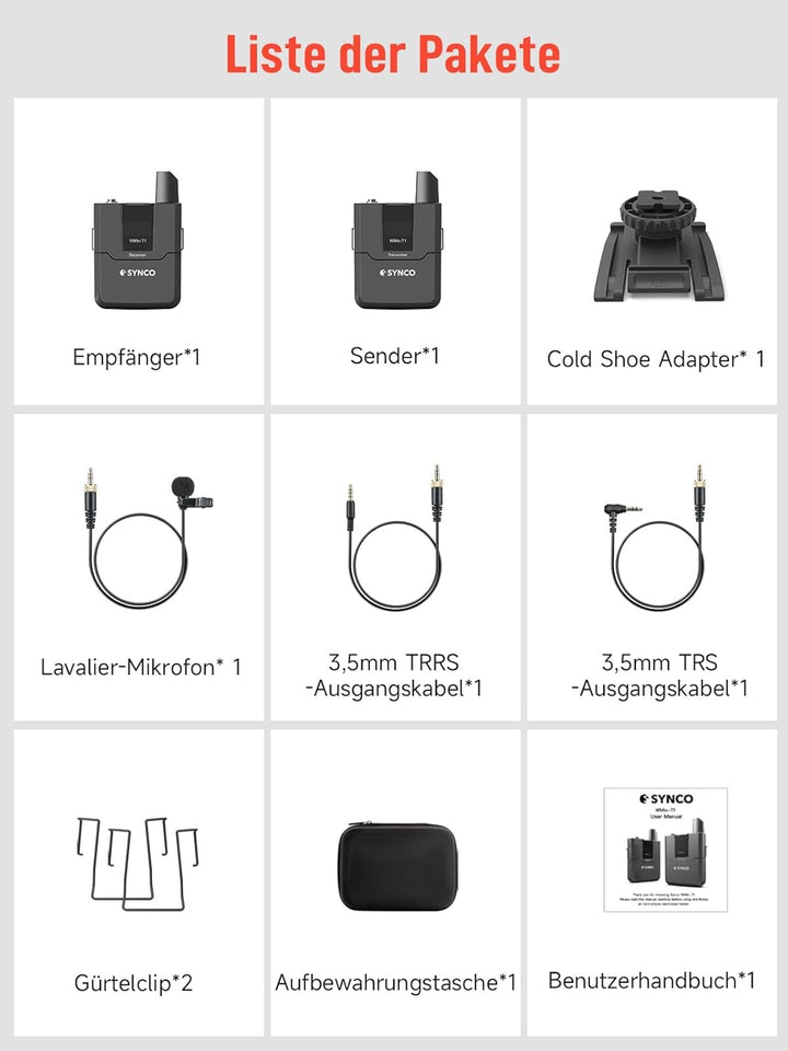SYNCO Lavalier Mikrofon Funk, Kabellos Funkmikrofon UHF 16-Kanäle Wireless Dual Set Ansteckmikrofon