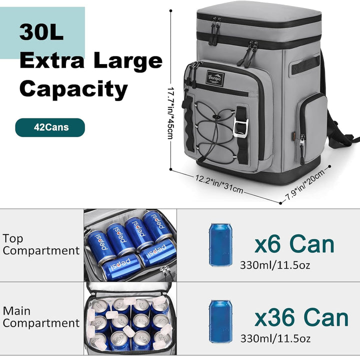 Kühlrucksack, 30L Grosse Thermo Kühltasche Rucksack, Wasserdicht Picknickrucksack Gross für Strand,