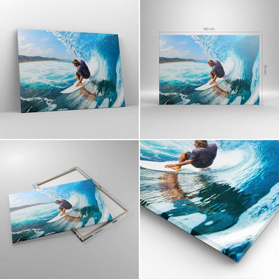 Bilder auf Leinwand 100x70cm Leinwandbild Surfen Surfer Ozean Welle Gross Wanddeko Bild Schlafzimmer