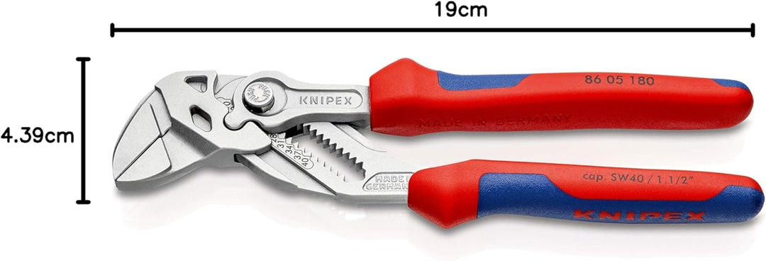 KNIPEX Zangenschlüssel, Multi-Schraubenschlüssel, Chrom-Vanadium, Rostschutz verchromt, 180 mm, 86 0