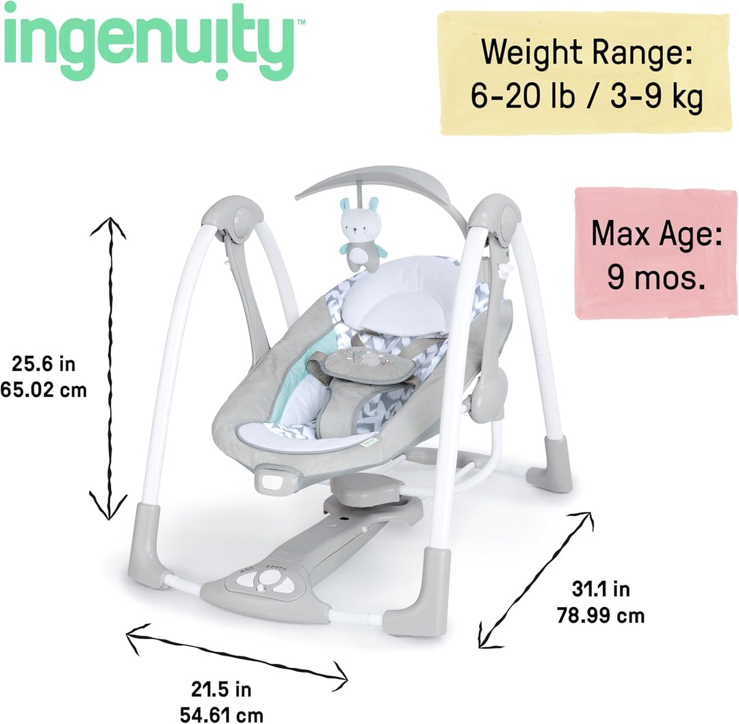 Ingenuity, Raylan 2 in 1 zusammenklappbare Babschaukel und -sitz, mit Vibrationen, automatischem Sch