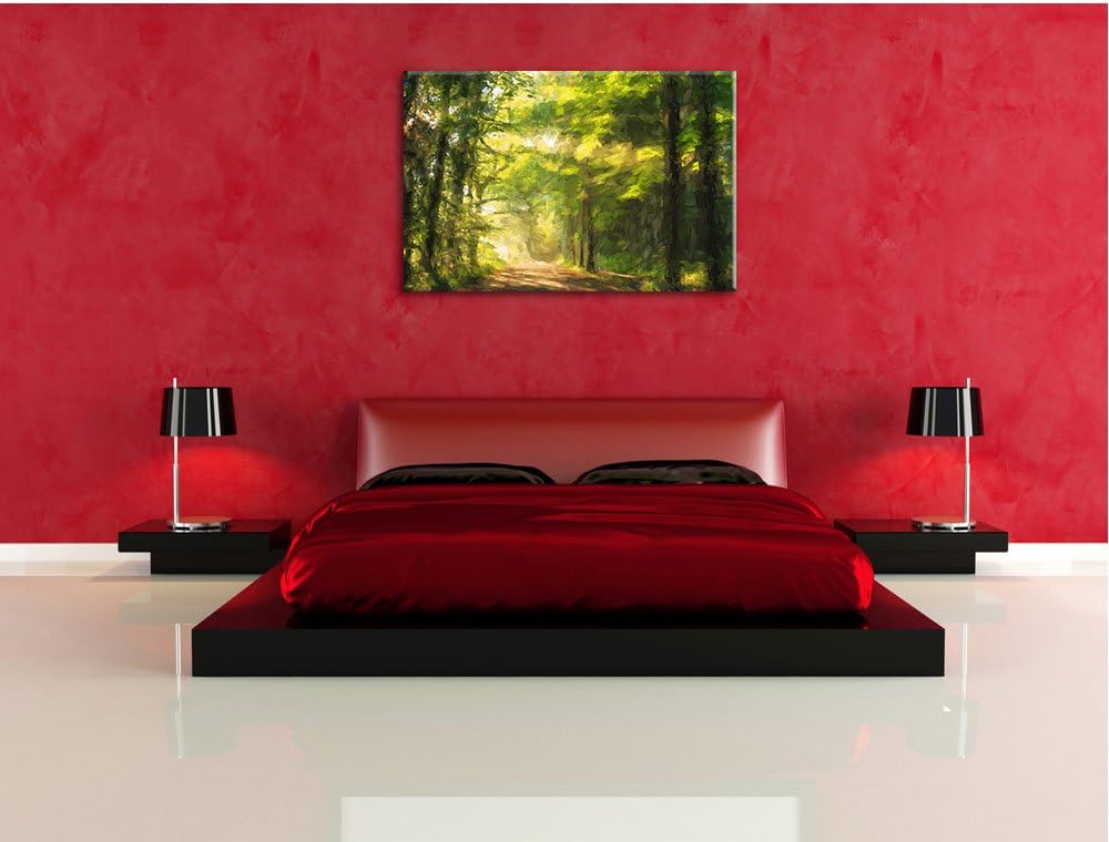 Pixxprint Waldweg im Frühling als Leinwandbild/Grösse: 100x70 / Wandbild/Kunstdruck/fertig bespannt,