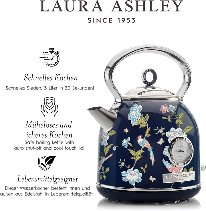 Laura Ashley Elveden Navy Kabelloser Elektrischer Wasserkocher von VQ. Edelstahl-Wasserkocher 1.7 Li