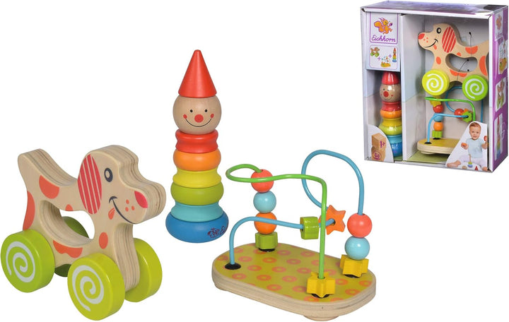 Eichhorn - 100003750 -Lernspielset,Geschenkset, 3 teilig,bestehend aus Steckfigur Clown, Motorikschl