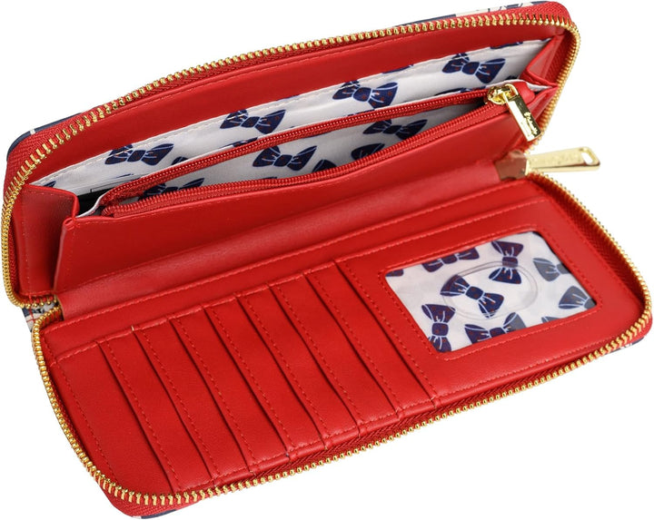 Loungefly Disney Mickey & Minnie Mouse Geldbörse mit Reissverschluss rund Clutch Kunstleder, Mehrfar