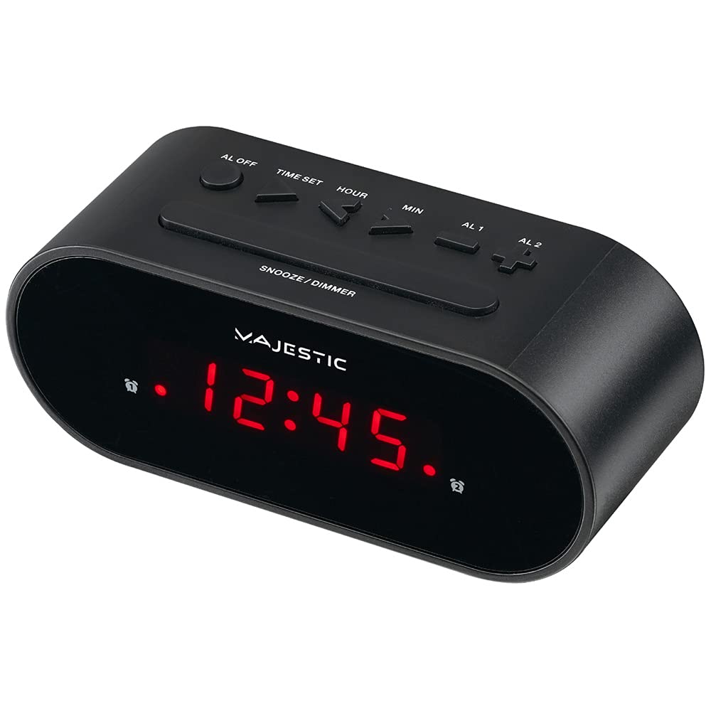 Majestic SVE 235 Digitaler Wecker mit LED-Display, Doppelalarm, Schlummerfunktion, Schwarz