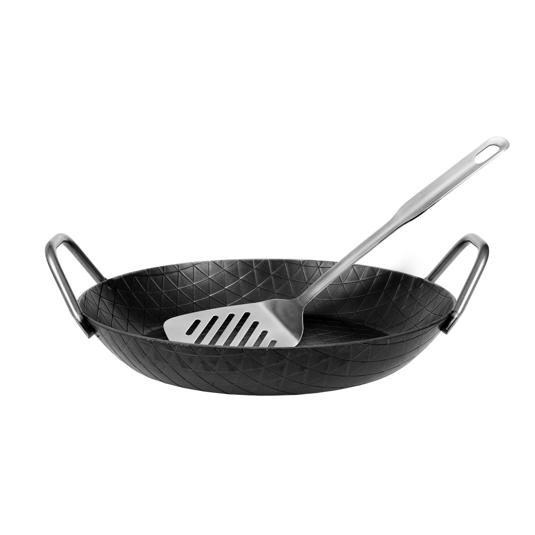 GRÄWE Schmiedeeiserne Servierpfanne F 400, Ø 28 cm, hoher Rand, Eisenpfanne mit Griffen, 400° C hitz