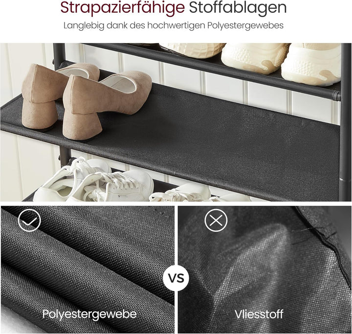 VASAGLE Schuhregal mit 4 Ebenen, platzsparend für Eingangsbereich, 3 Stoffablagen, grosse Oberfläche