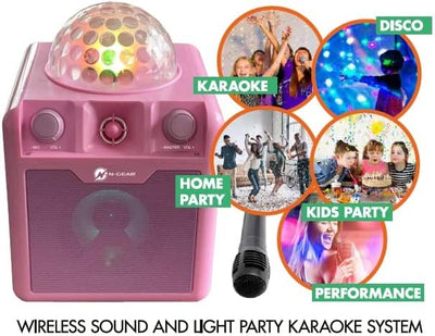 N-Gear DISCO410 Karaoke & Party Bluetooth Lautsprecher mit Discokugel, Mikrofon und Power Bank Funkt