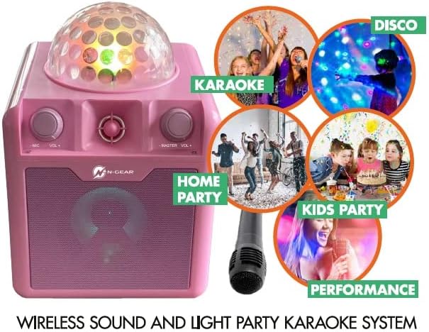 N-Gear DISCO410 Karaoke & Party Bluetooth Lautsprecher mit Discokugel, Mikrofon und Power Bank Funkt