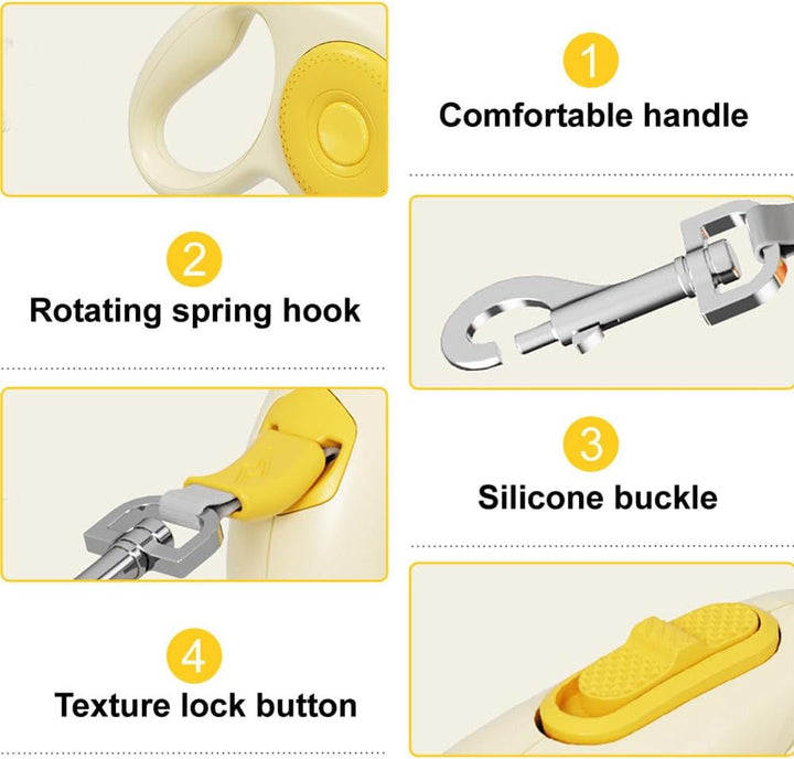 Einziehbare Hundeleine, 5m, Robuste Hundeleine aus Nylon mit LED-Licht, 360° Verwicklungssicher, Aus