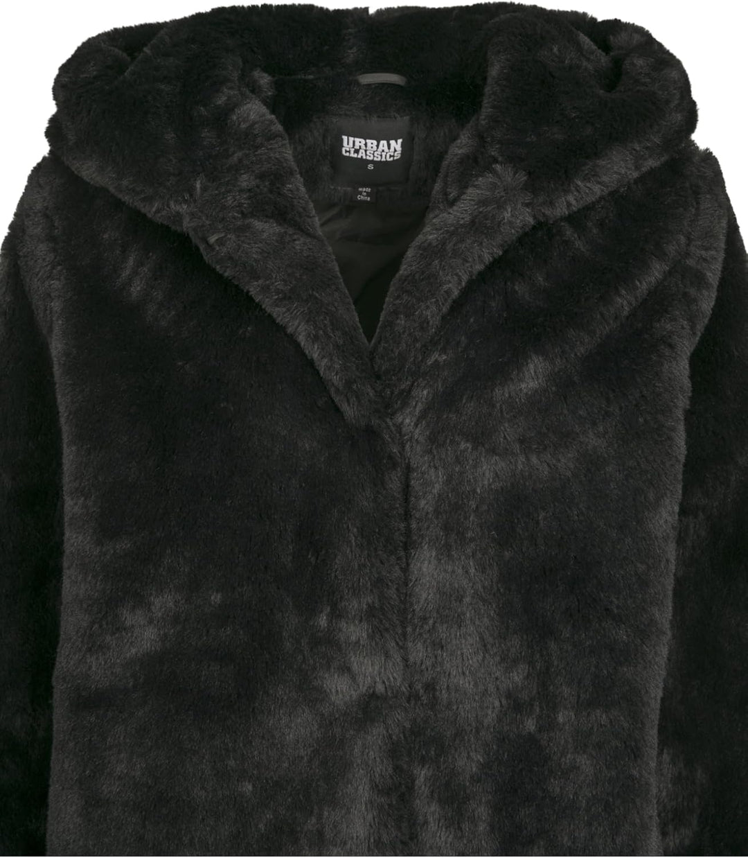 Urban Classics Ladies Hooded Teddy Coat aus Fake Kaninchenfell, Damen Mantel mit Kapuze und Seitenta