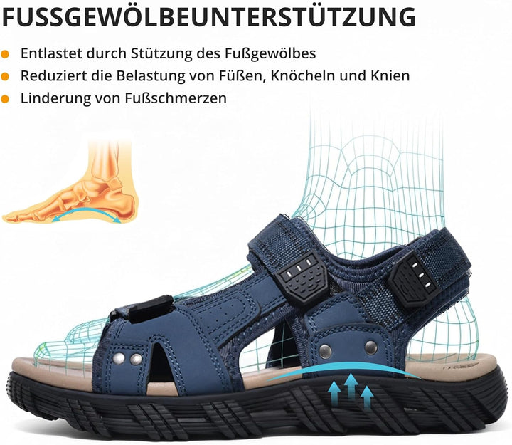 OutPro Herren Wandersandalen Sport Sandalen Wasserdichte Bequeme Ledersandalen Sandale verstellbare