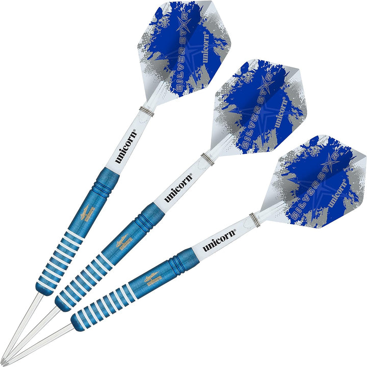 Unicorn Steel Tip Darts Silver Star Gary Anderson Dartpfeile mit Stahlspitze 21 g blau, 21 g blau