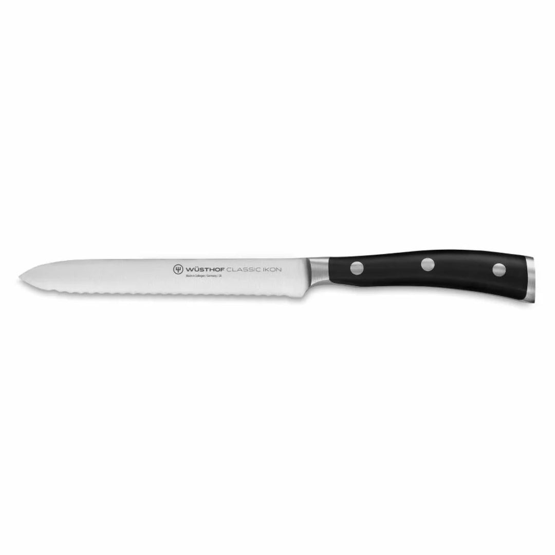 WÜSTHOF Classic Ikon Aufschnittmesser 14 cm, Schwarz 14 cm Gemüsemesser mit Wellenschliff, 14 cm Gem