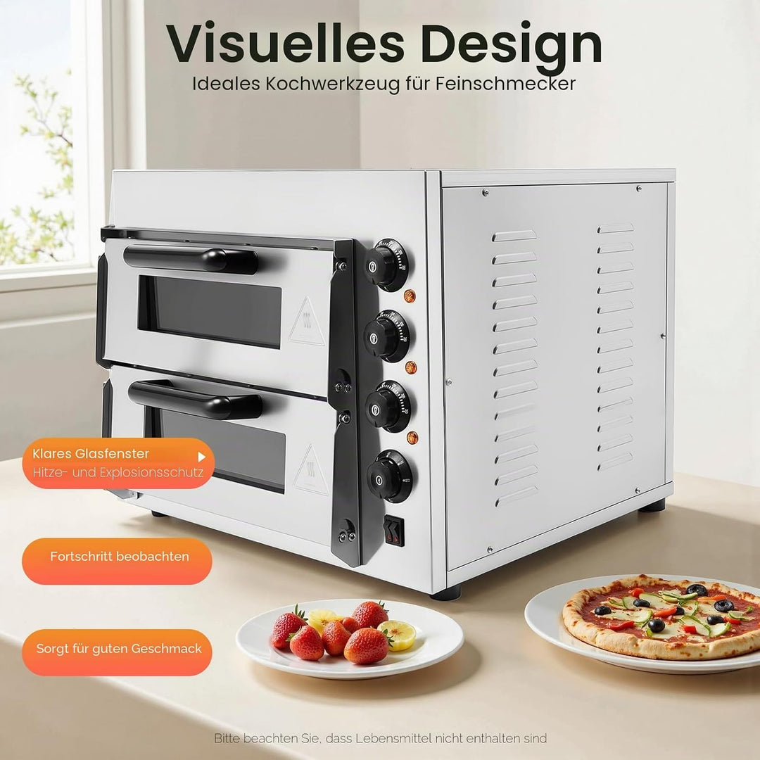 3000W Profi Pizzaofen Pizzabackofen Elektrisch Pizza BackofenSchamottstein Backfläche für Pizza Brot