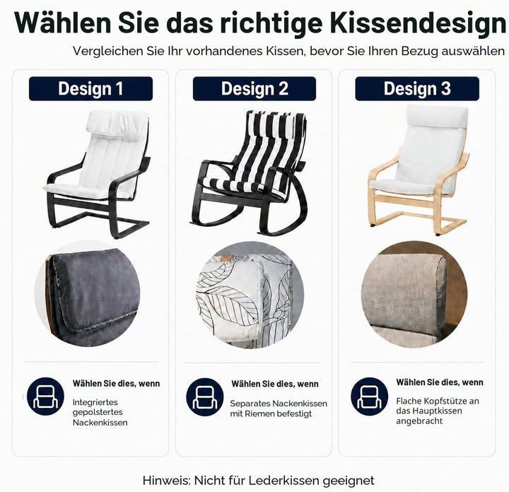 Vinylla Ersatzbezug für Ikea Poang Stuhl (Kissen-Design 3, Polyester, Khaki) Khaki Polyester, Khaki