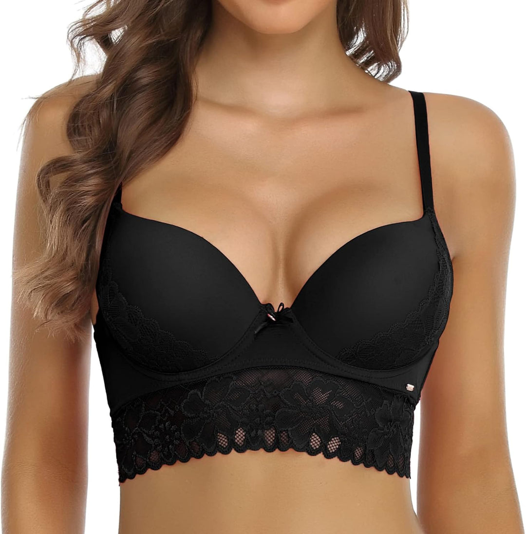 SHEKINI BH Damen mit Bügel Push Up BH mit Blumen Spitzen Schalen Bügel-BH T-Shirt Nahtloser BHS Sexy
