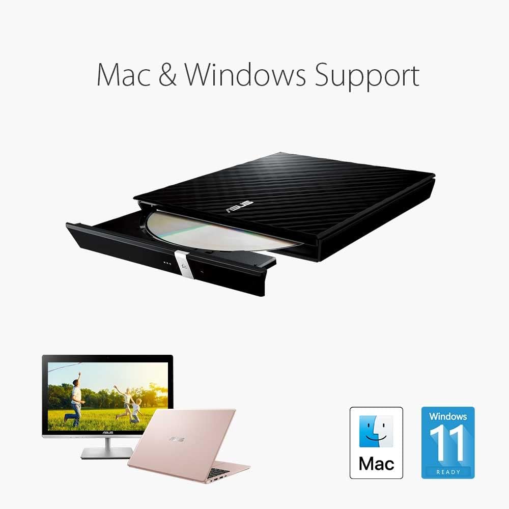 ASUS Lite SDRW-08D2S-U/BLK/G/AS Tragbares USB 2.0 Slim 8X DVD/Brenner +/- Rewriter externes Laufwerk