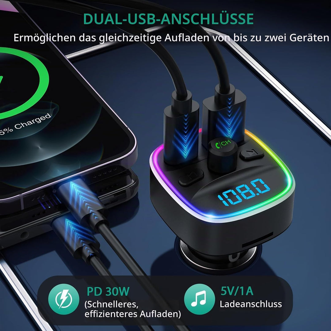 ORIA Bluetooth 5.3 FM Transmitter, Autoradio Adapter Bluetooth Car Kit, PD 30W Schnelles Autoladeger