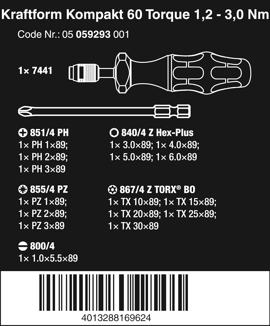 Wera Kraftform Kompakt 60 Torque 1,2 - 3,0 Nm, 17-teilig, 05059293001