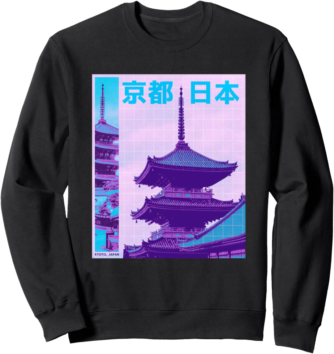 Kyoto Japan Traditionelles Gebäude Japanische Buchstaben Sweatshirt