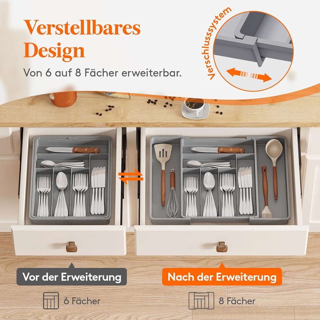 Lifewit Besteckkasten für Schubladen 40 50, verstellbarer Kunststoff Organizer Küche Tiefe 42,4 cm,