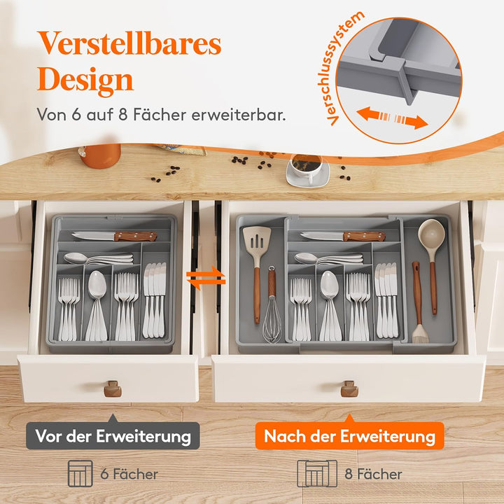 Lifewit Besteckkasten für Schubladen 40 50, verstellbarer Kunststoff Organizer Küche Tiefe 42,4 cm,