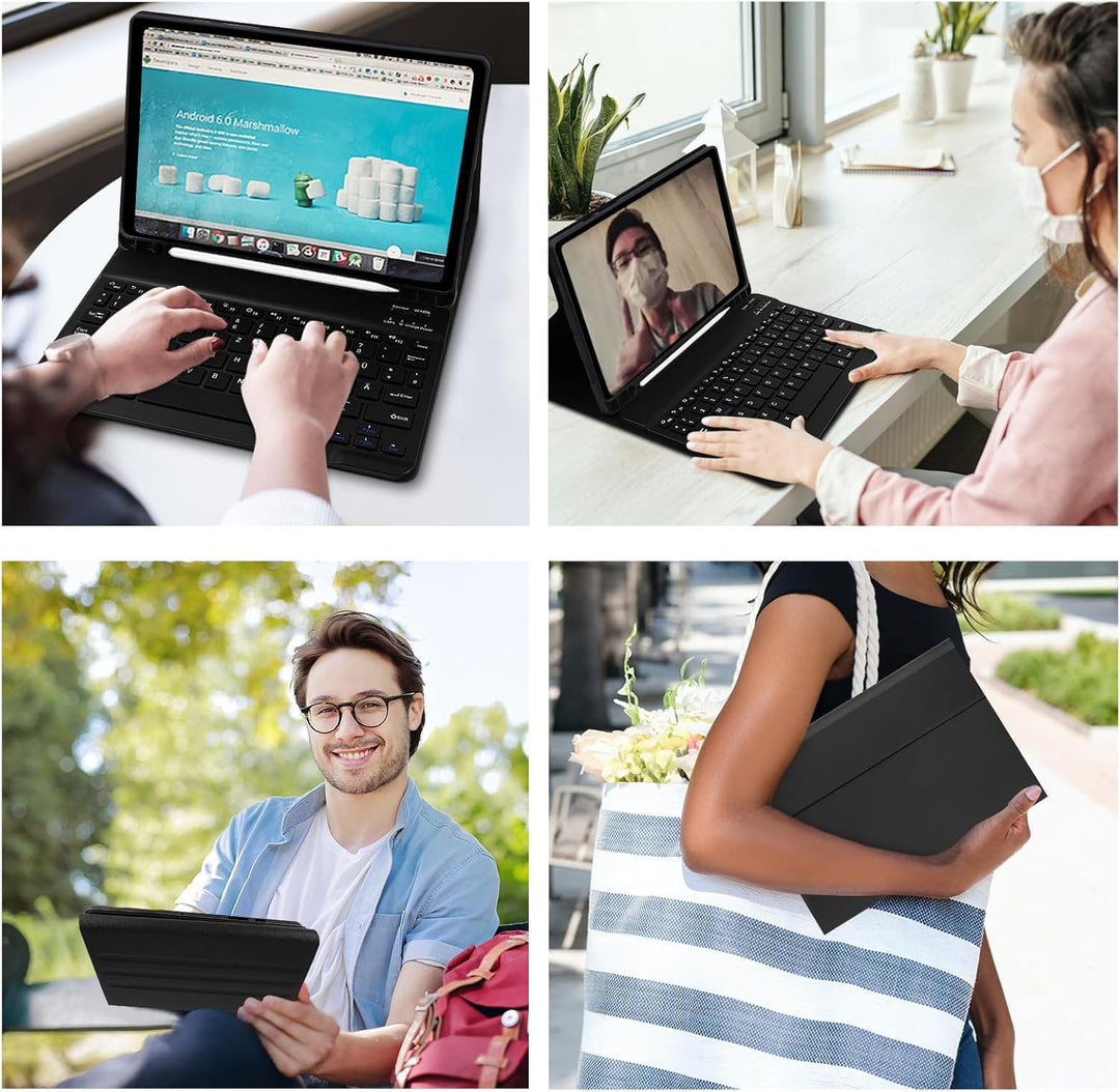 Samsung Galaxy Tab A9 Plus Hülle mit Tastatur, QWERTZ Deutsches Layout Bluetooth Tastatur mit Stifth