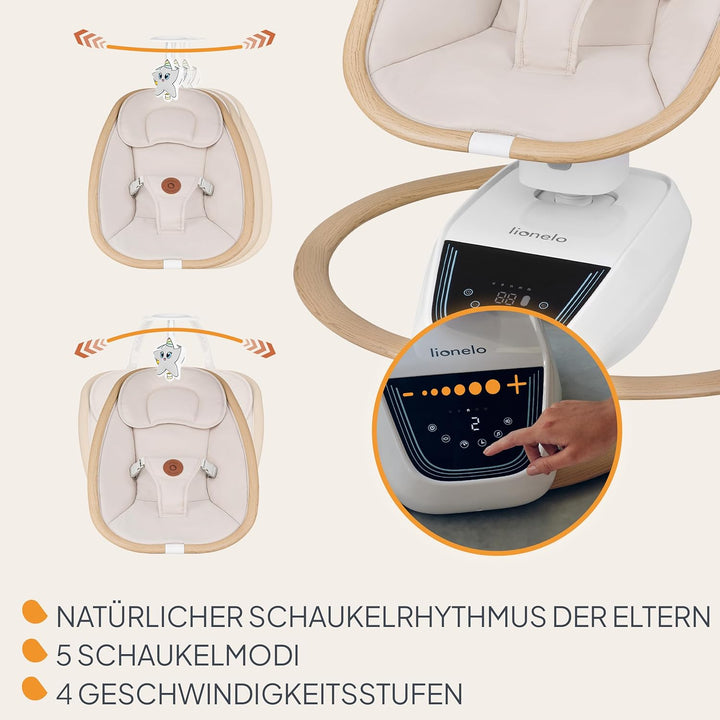 Lionelo OLIVIA Elektrische Babywippe bis zu 9 kg Neigungsverstellung, natürliches Schaukeln, 4 Gesch
