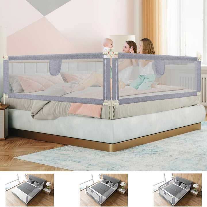 Ikodm Bettgitter für Kinder 180cm und 200cm, Bettschutzgitter Höhenverstellbar von 64-96cm, Rausfall