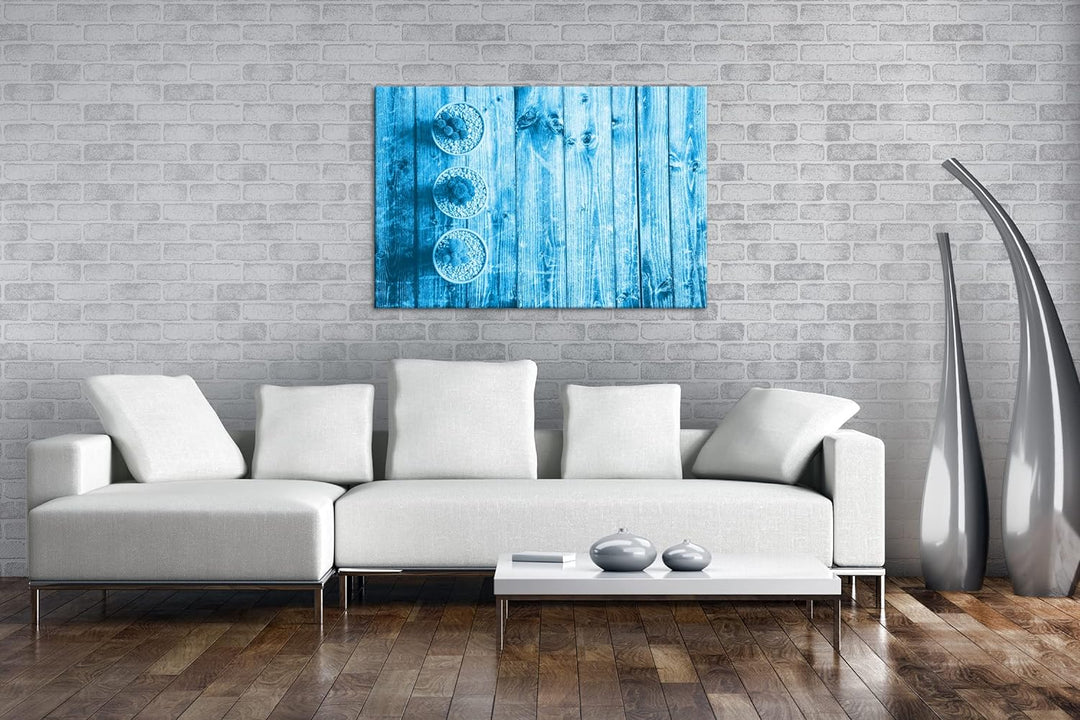 deyoli winzige Kakteen Format: 80x60 Effekt: Monocrome Blau als Leinwand, Motiv fertig gerahmt auf E