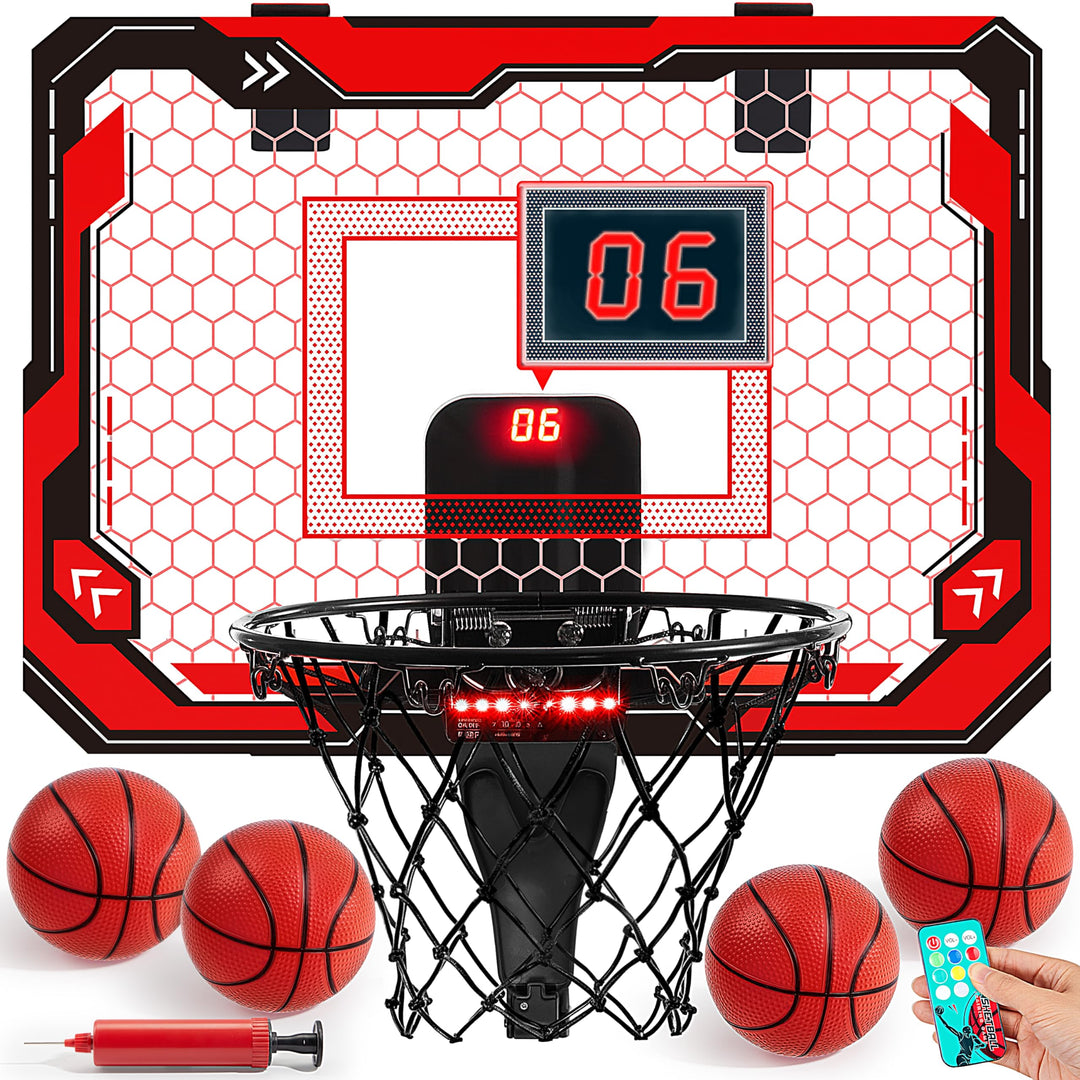 SYNCFUN Basketballkorb Indoor Kinder,Mini Basketballkorb Kinder mit Elektronische Anzeigetafel 4 Bal