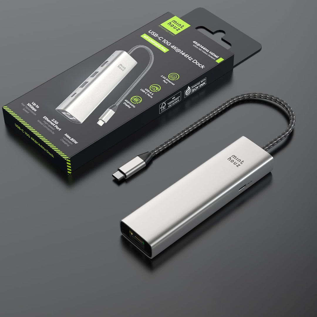 Minthouz USB-C-Hub für Dell, HP Lenovo, 6-in-1-Multiport-Adapter, USB-C-zu-HDMI mit 4K@144Hz,100W PD
