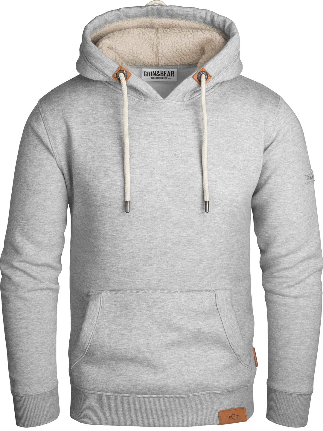 Grin&Bear Herren Kontrast Kapuzenpullover Kapuzenjacke Hoodie mit Teddy Fleece Kapuze GEC473 XL Grau