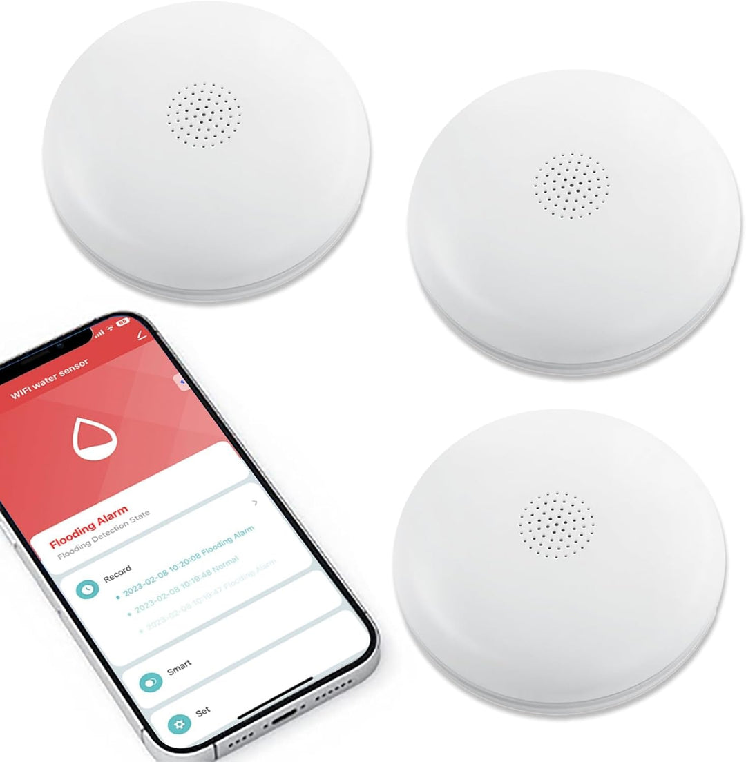 HEIMAN Wi-Fi Wasseralarm,WLAN Wassermelder mit Batterie,Smart Wassersensor,75 dB WiFi-2.4Ghz für Küc