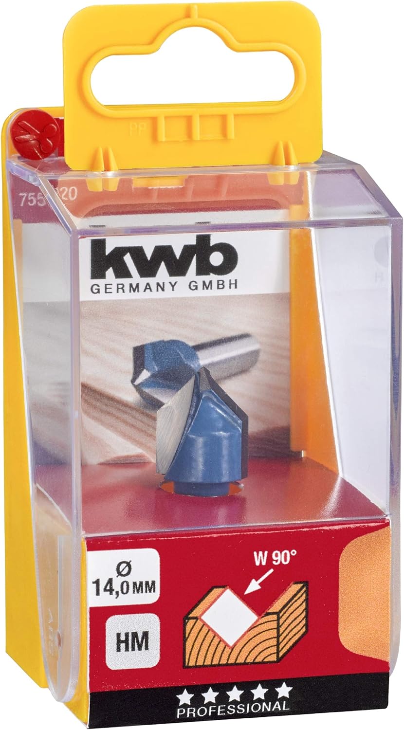 kwb V-Nutfräser Ø 14 mm, hartmetallbestückt mit präzisem Spannschaft und optimierter Schneidengeomet