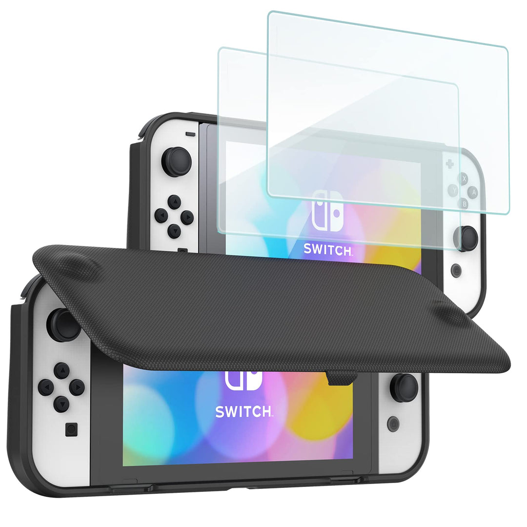 ProCase Klapp Schutzhülle + (2 Stück) Displayschutz für Nintendo Switch (OLED Modell) Weich dünn TPU