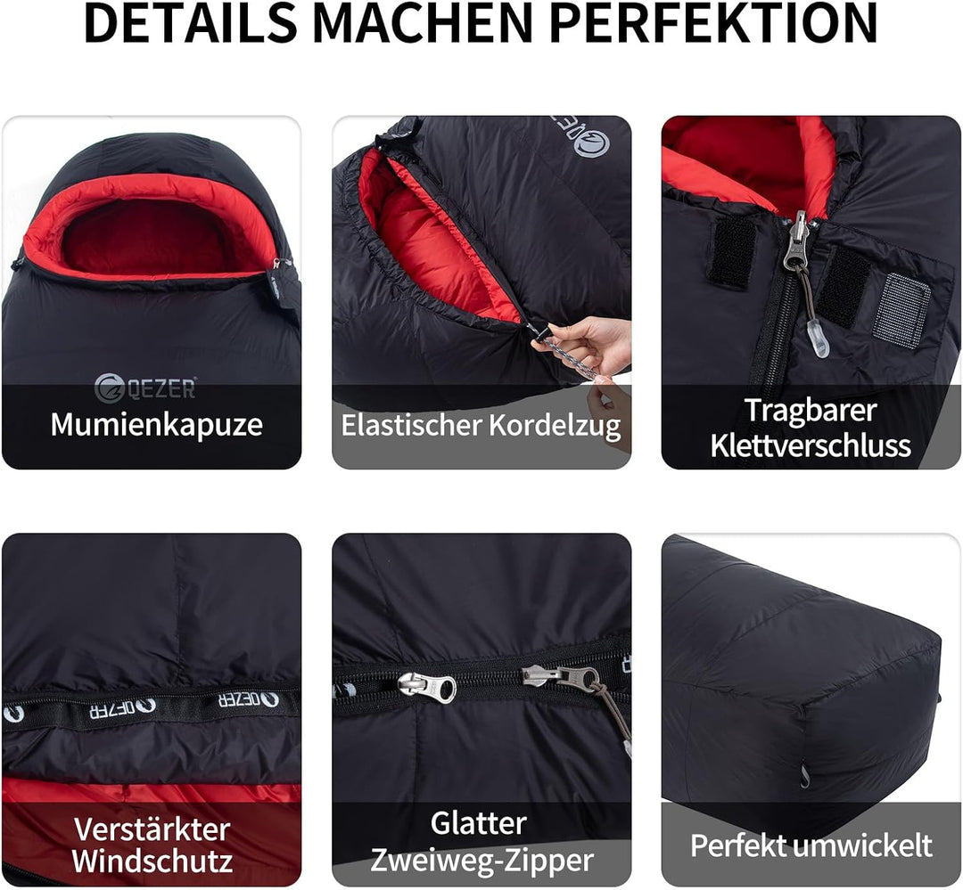Daunenschlafsack, kleines packmass,650FP, RDS-Zertifiziert | Stegkonstruktion ,Für alle Jahreszeiten