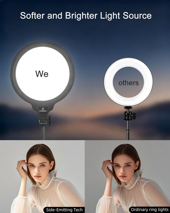 10'' LED Ringlicht mit Höhenverstellbarem Tischständer (54–74 cm), Dimmbares Videokonferenz Licht mi
