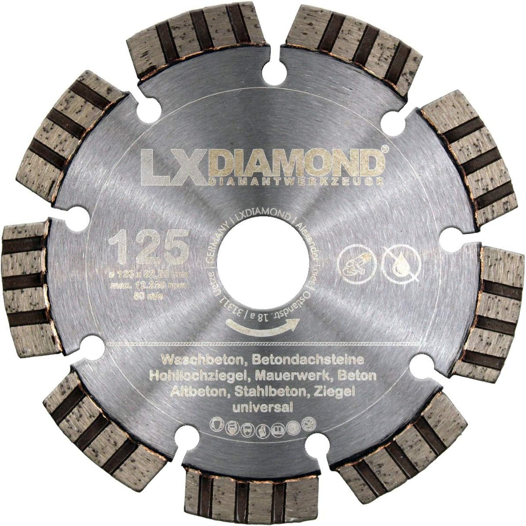 2x Diamant-Trennscheibe Ø 125mm x 22,23mm PREMIUM Turbo Beton Stein Mauerwerk passend für Diamantfrä