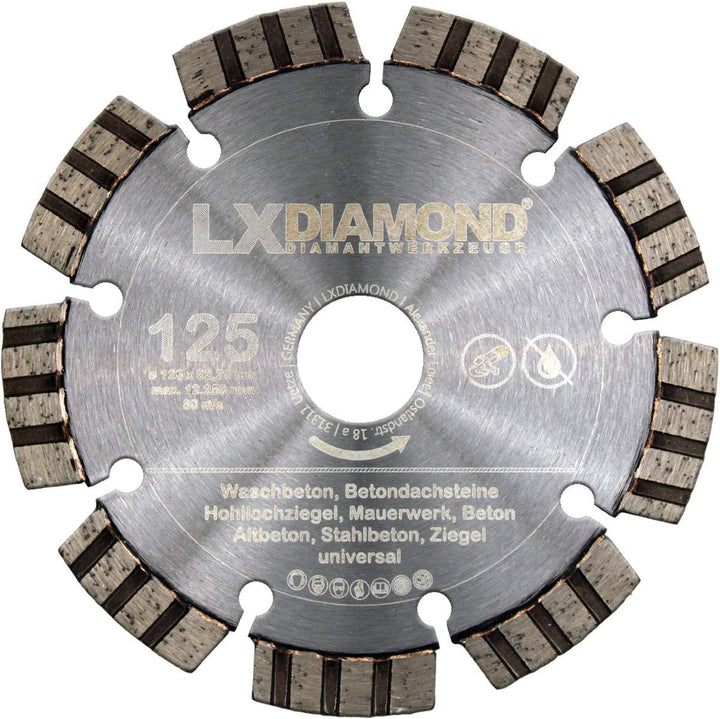 2x Diamant-Trennscheibe Ø 125mm x 22,23mm PREMIUM Turbo Beton Stein Mauerwerk passend für Diamantfrä